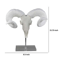 Mitch Bighead Sheep Ram Sculpture w Curved Horns, White Resin 16 Inch -BM335034