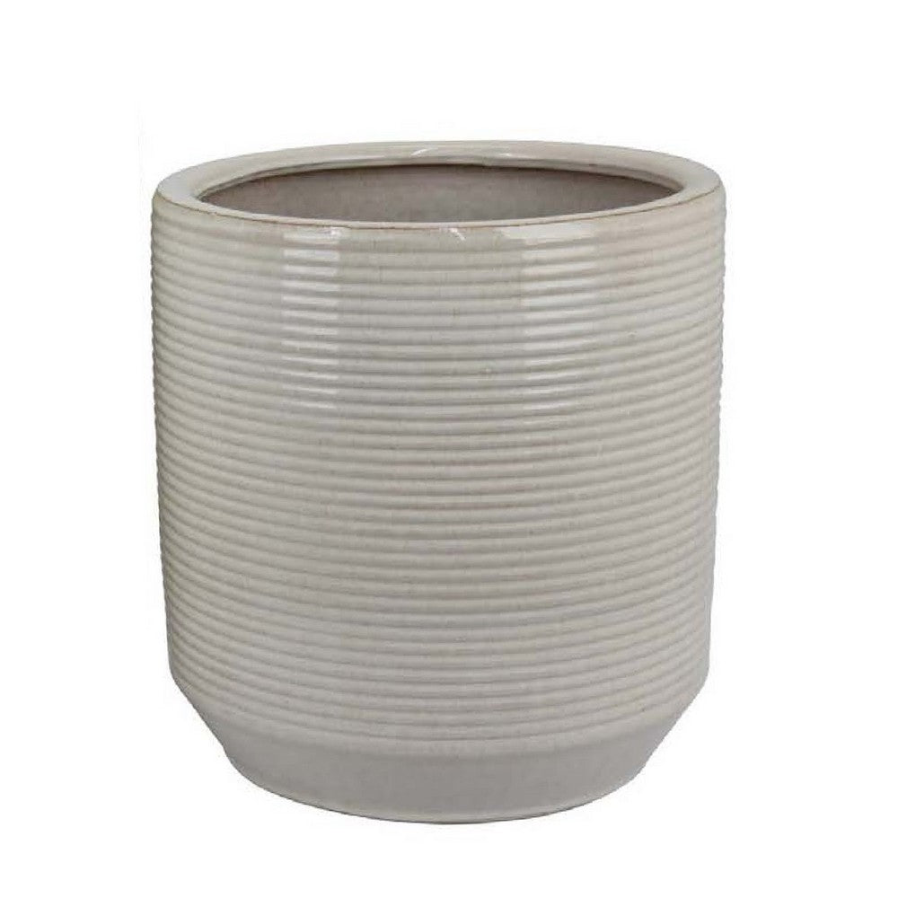 Gloria Round Planter Set of 2, Textured White Ceramic 15 14 Inch -BM335043