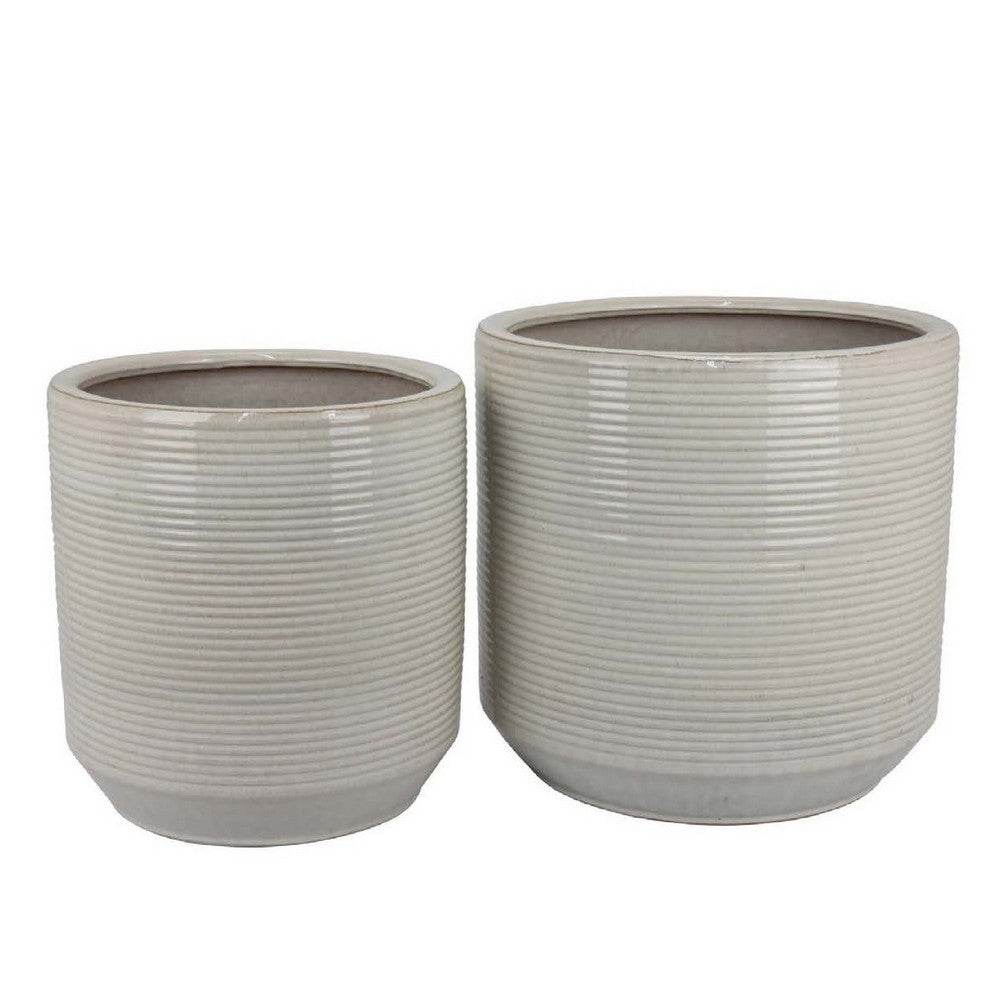 Gloria Round Planter Set of 2, Textured White Ceramic 15 14 Inch -BM335043