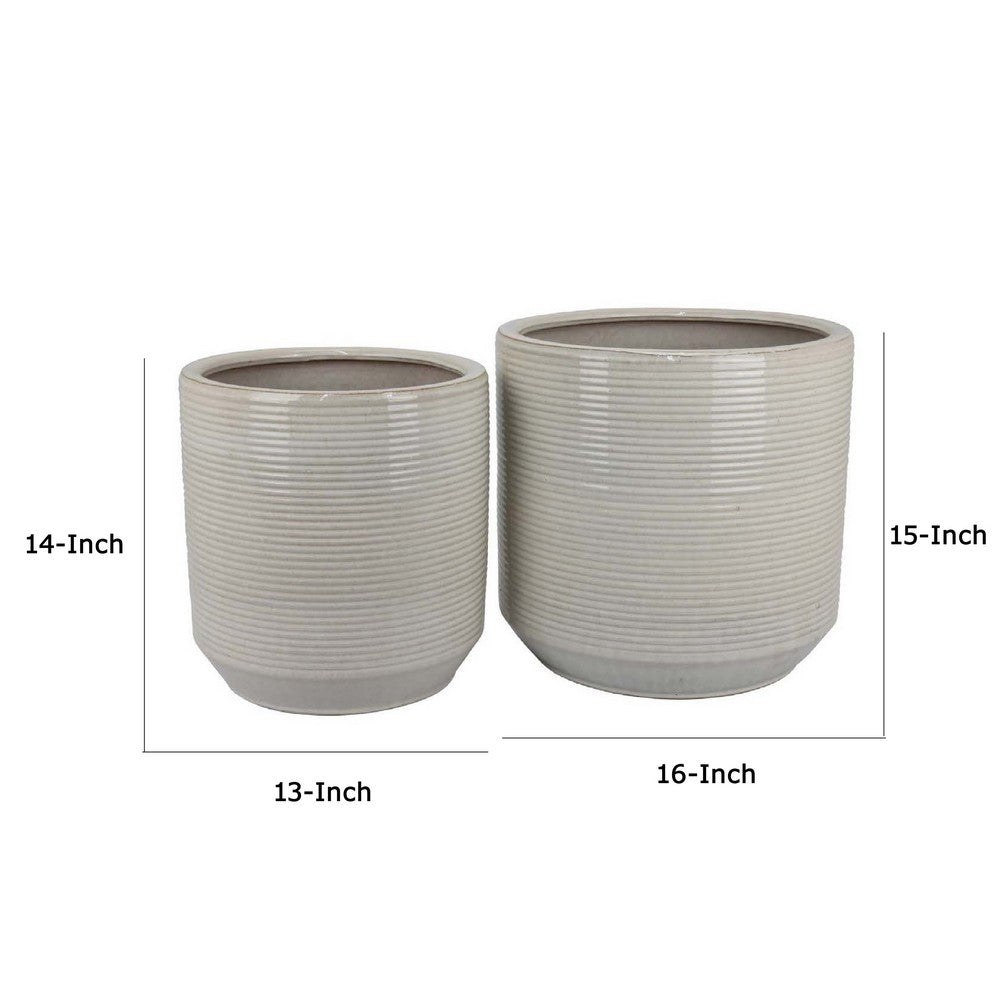 Gloria Round Planter Set of 2, Textured White Ceramic 15 14 Inch -BM335043