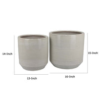 Gloria Round Planter Set of 2, Textured White Ceramic 15 14 Inch -BM335043