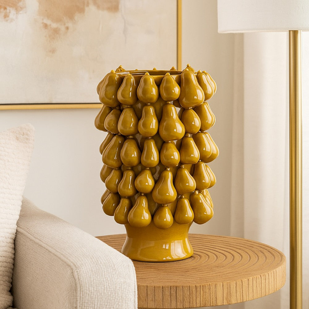 Salina Accent Vase, Pear Shaped Drop Accents, Mustard Yellow Ceramic -BM335088