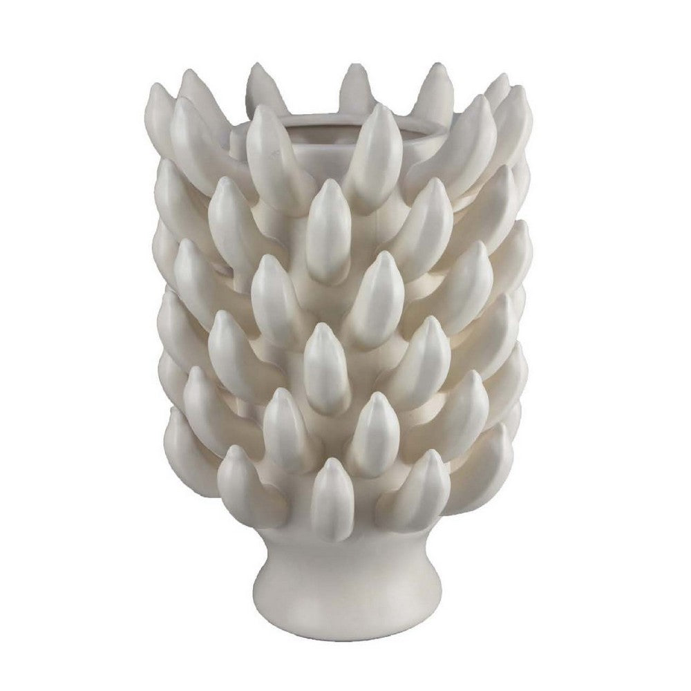 Joseph Accent Vase with Tiered Flame Accents, Ivory Ceramic 17 Inch -BM335098