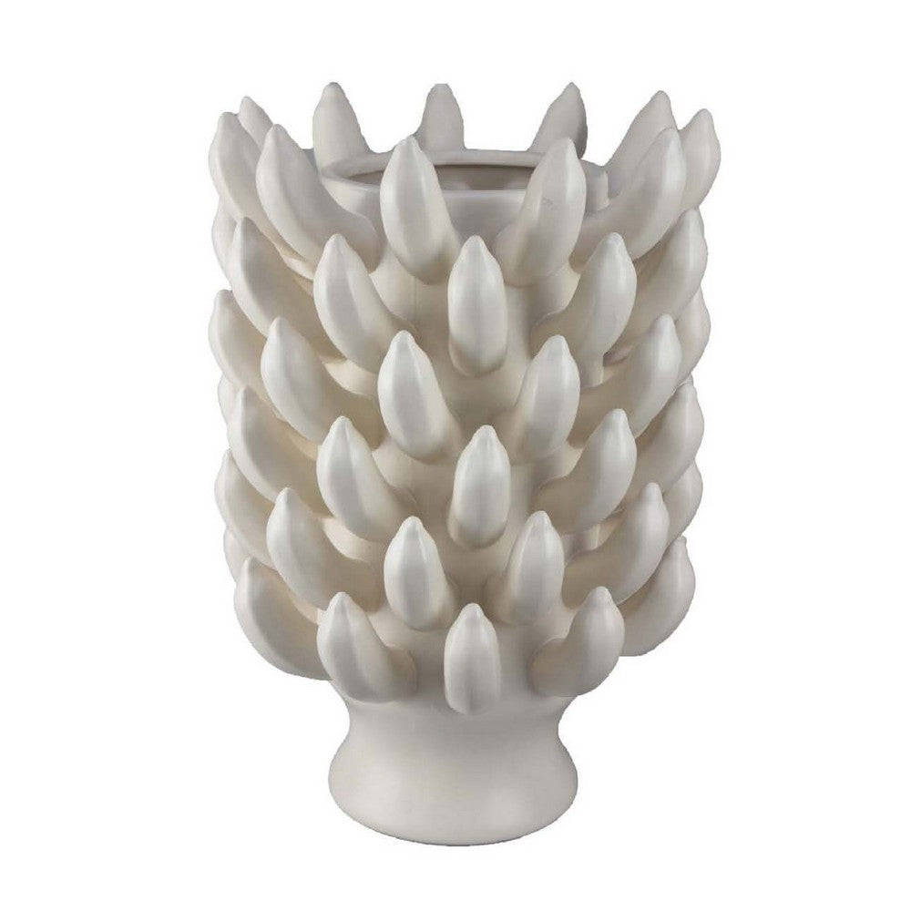 Joseph Accent Vase with Tiered Flame Accents, Ivory Ceramic 17 Inch -BM335098