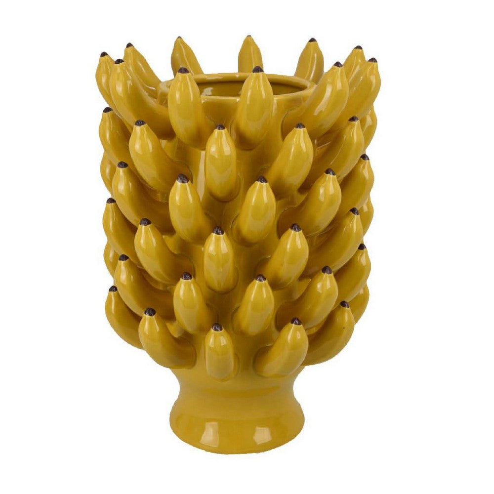 Joseph Accent Vase with Tiered Banana Accents, Yellow Ceramic 17 Inch -BM335100