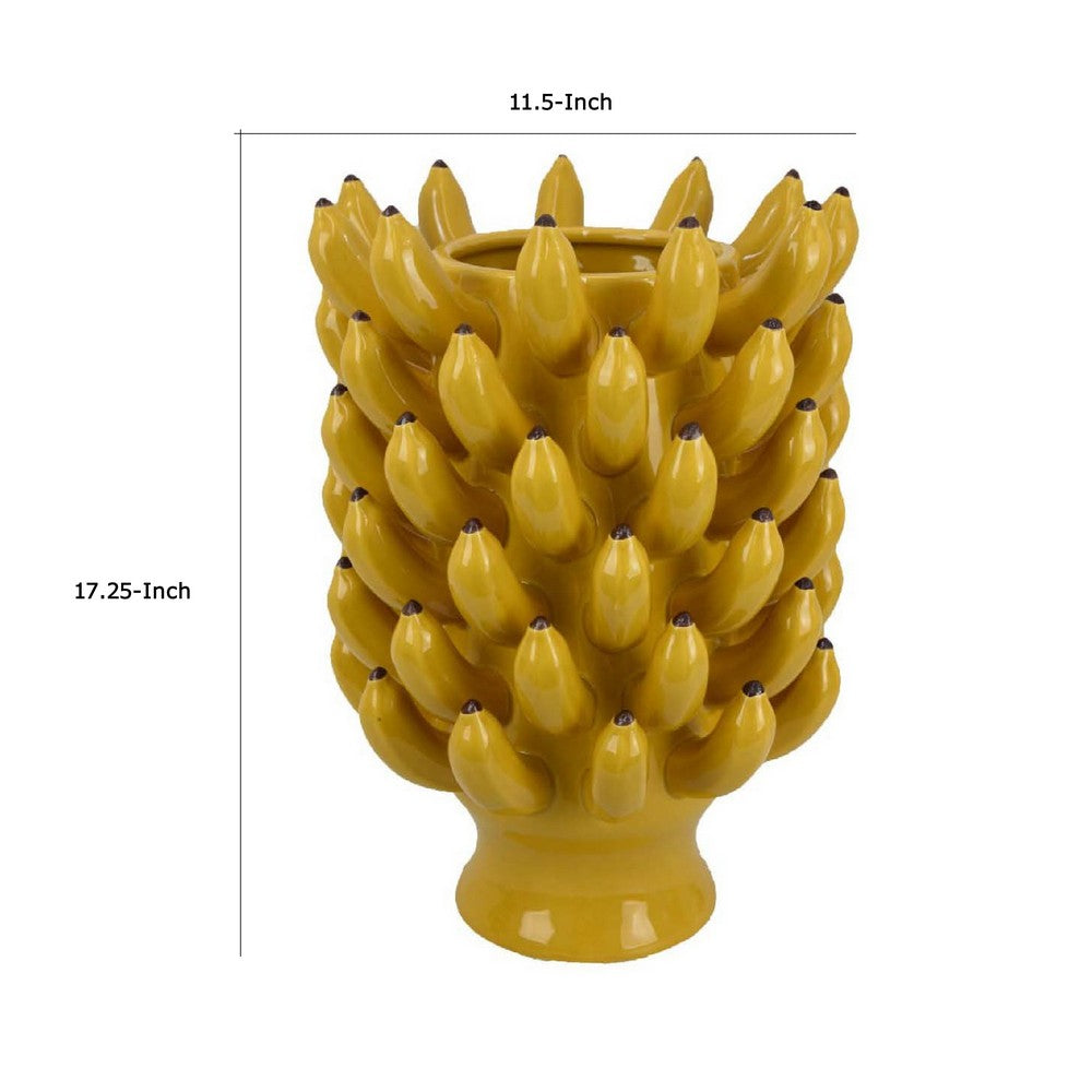 Joseph Accent Vase with Tiered Banana Accents, Yellow Ceramic 17 Inch -BM335100