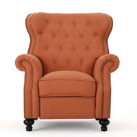 Pushback Manual Recliner Chair, Tufted Wingback, Rolled Arms, Orange -BM335107