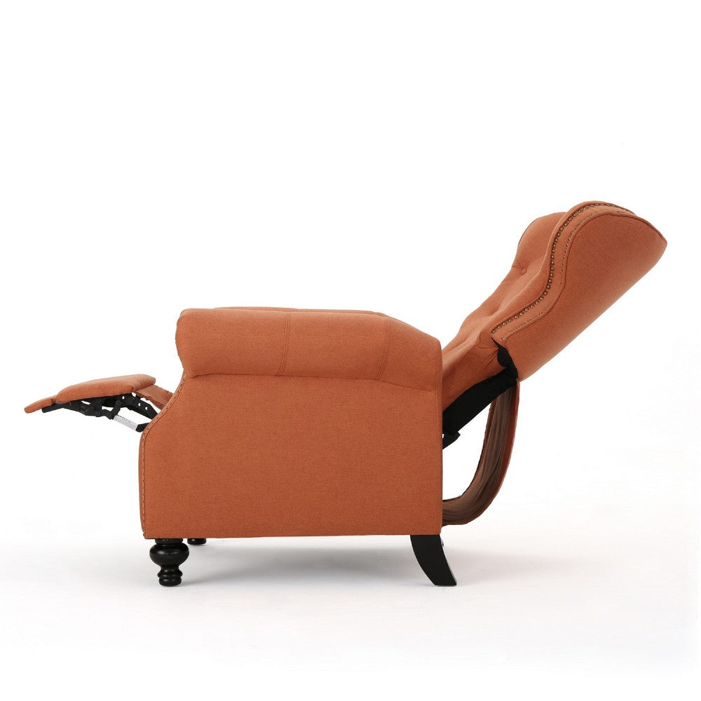 Pushback Manual Recliner Chair, Tufted Wingback, Rolled Arms, Orange -BM335107