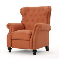 Pushback Manual Recliner Chair, Tufted Wingback, Rolled Arms, Orange -BM335107