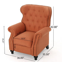 Pushback Manual Recliner Chair, Tufted Wingback, Rolled Arms, Orange -BM335107