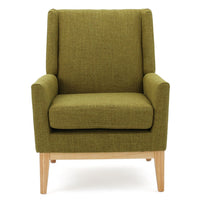 Accent Club Chair, Green Fabric Wingback, Track Arms, Natural Brown -BM335110