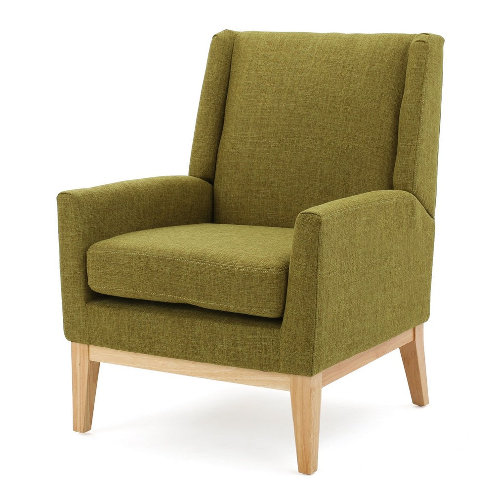 Accent Club Chair, Green Fabric Wingback, Track Arms, Natural Brown -BM335110