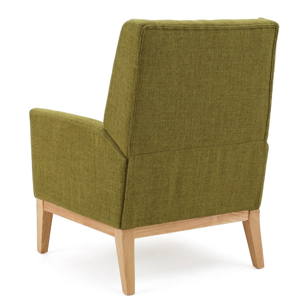 Accent Club Chair, Green Fabric Wingback, Track Arms, Natural Brown -BM335110
