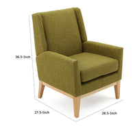 Accent Club Chair, Green Fabric Wingback, Track Arms, Natural Brown -BM335110