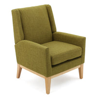 Accent Club Chair, Green Fabric Wingback, Track Arms, Natural Brown -BM335110
