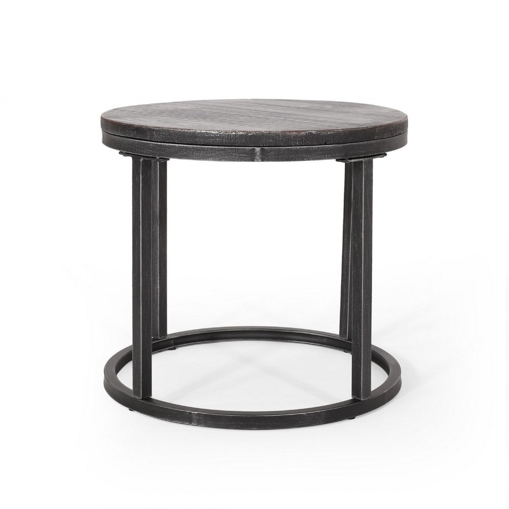 Gery 3pc Nesting Coffee and End Table Set, Gray Wood, Black Metal Base -BM335113