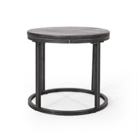 Gery 3pc Nesting Coffee and End Table Set, Gray Wood, Black Metal Base -BM335113