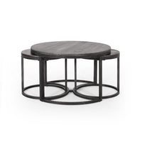 Gery 3pc Nesting Coffee and End Table Set, Gray Wood, Black Metal Base -BM335113