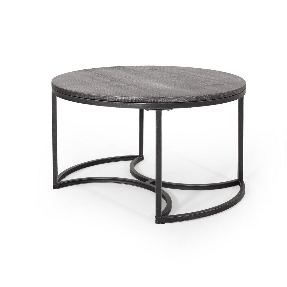Gery 3pc Nesting Coffee and End Table Set, Gray Wood, Black Metal Base -BM335113