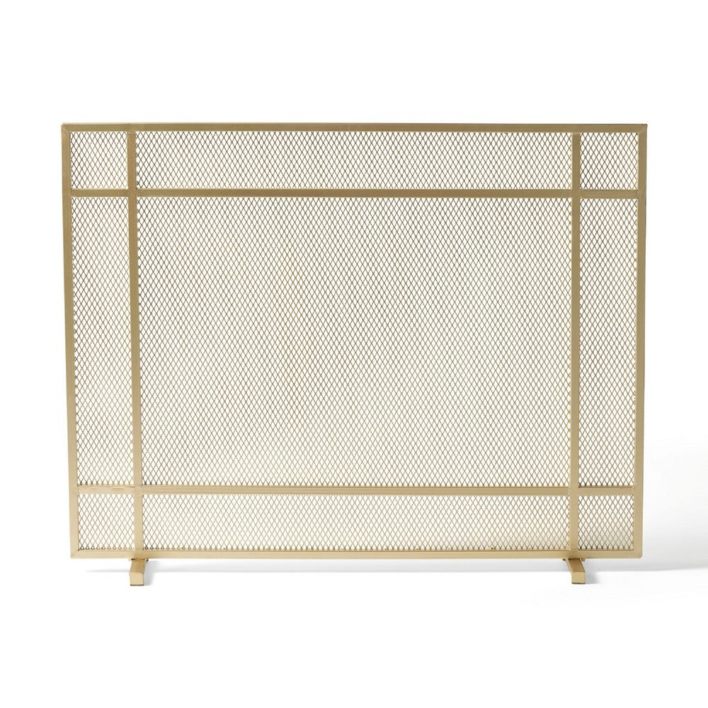 Fireplace Screen, Single Panel Design, Diamond Mesh 32 x 41, Gold Iron -BM335115