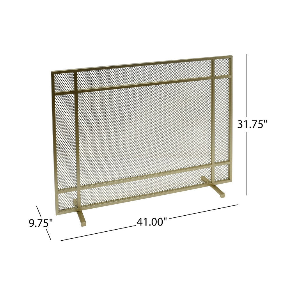 Fireplace Screen, Single Panel Design, Diamond Mesh 32 x 41, Gold Iron -BM335115