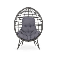 Accent Chair, Teardrop Handcrafted Woven Rattan, Iron, Gray Polyester -BM335117
