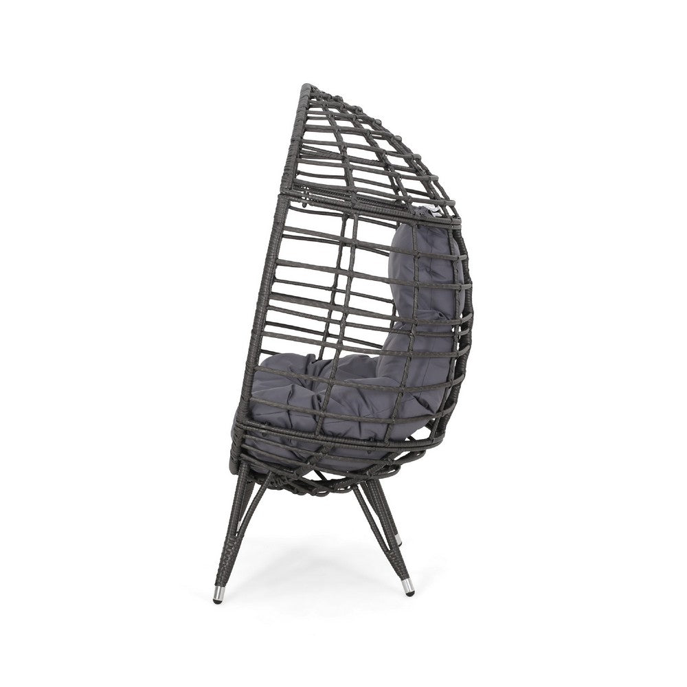 Accent Chair, Teardrop Handcrafted Woven Rattan, Iron, Gray Polyester -BM335117