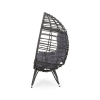 Accent Chair, Teardrop Handcrafted Woven Rattan, Iron, Gray Polyester -BM335117