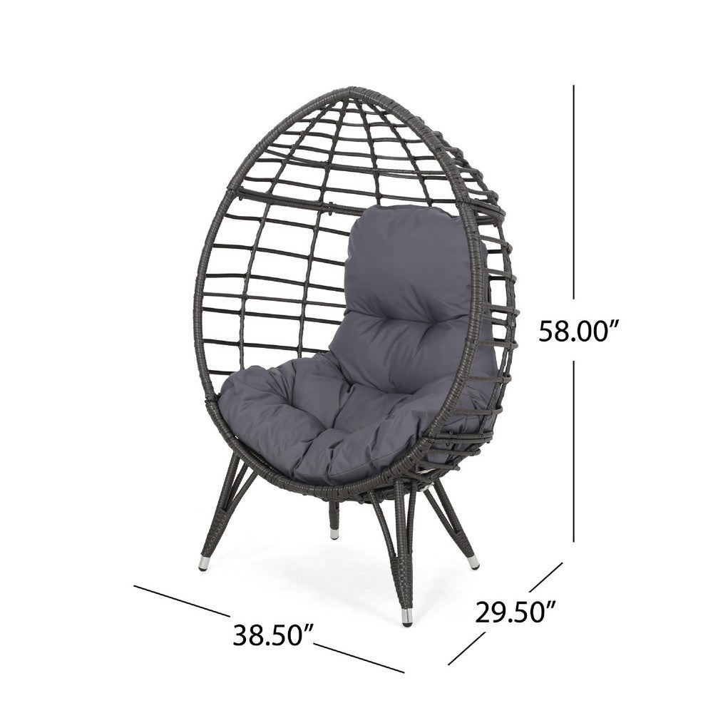 Accent Chair, Teardrop Handcrafted Woven Rattan, Iron, Gray Polyester -BM335117