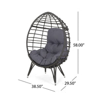 Accent Chair, Teardrop Handcrafted Woven Rattan, Iron, Gray Polyester -BM335117