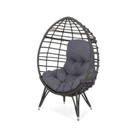 Accent Chair, Teardrop Handcrafted Woven Rattan, Iron, Gray Polyester -BM335117