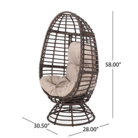 Swivel Outdoor Egg Chair, Brown PE Woven Rattan, Iron, Beige Polyester -BM335118