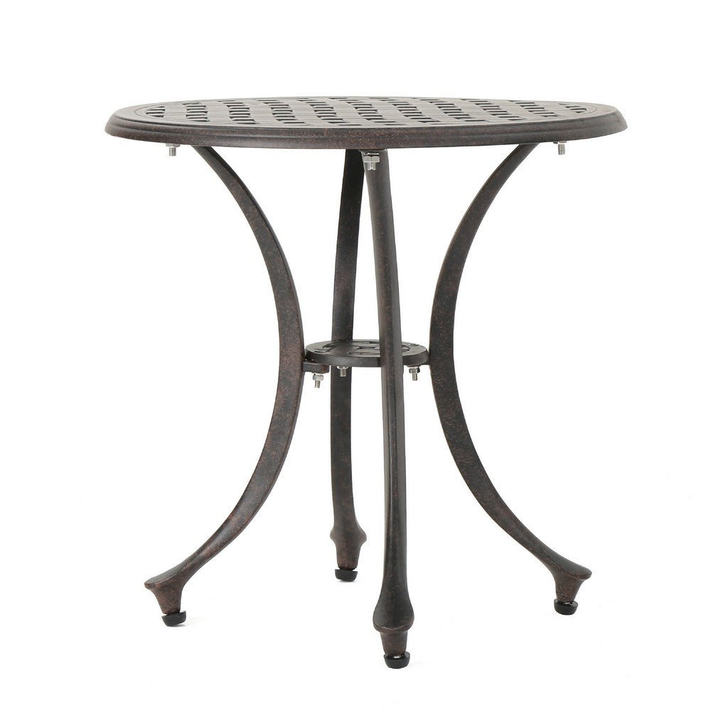 Outdoor End Table, Lattice Top, 19 Inch, Bronze Aluminum Curved Legs -BM335125