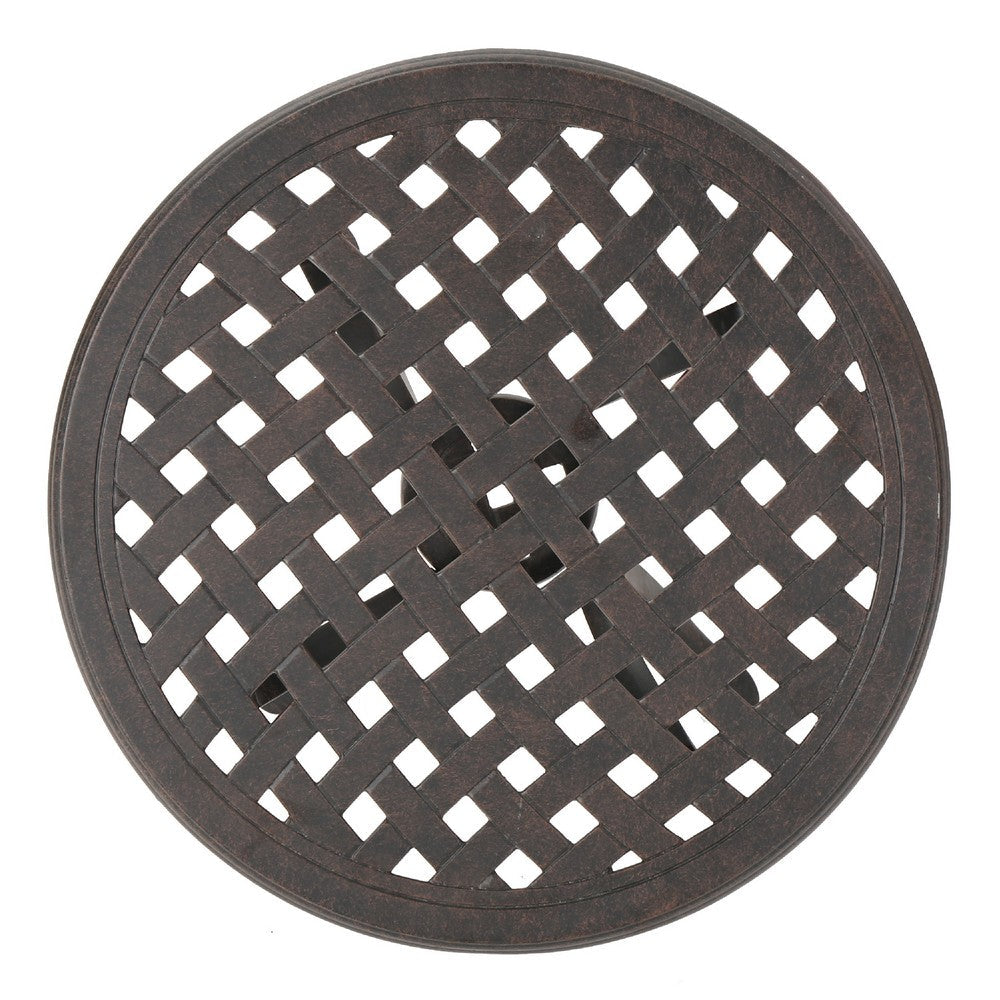 Outdoor End Table, Lattice Top, 19 Inch, Bronze Aluminum Curved Legs -BM335125