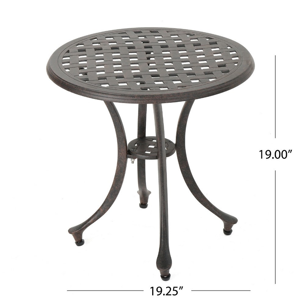 Outdoor End Table, Lattice Top, 19 Inch, Bronze Aluminum Curved Legs -BM335125