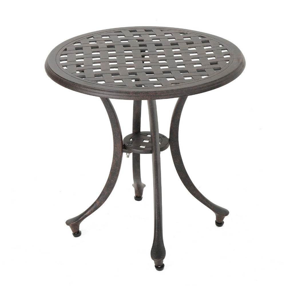 Outdoor End Table, Lattice Top, 19 Inch, Bronze Aluminum Curved Legs -BM335125