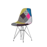 Accent Chair Set of 2, Multicolor Pink Patchwork w Eiffel Metal Base -BM335137