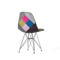 Accent Chair Set of 2, Multicolor Pink Patchwork w Eiffel Metal Base -BM335137