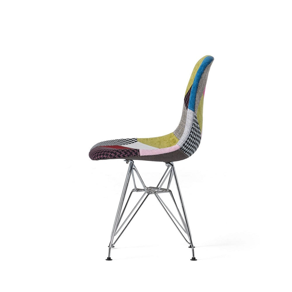 Accent Chair Set of 2, Multicolor Pink Patchwork w Eiffel Metal Base -BM335137