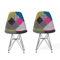 Accent Chair Set of 2, Multicolor Pink Patchwork w Eiffel Metal Base -BM335137