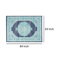 5 x 7 Outdoor Small Area Rug, Handcrafted Floral Details, Blue Ivory -BM335146