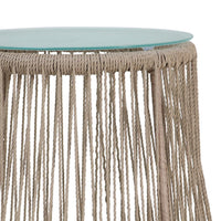 Penny Outdoor Side End Table, 19 Inch Glass Top, Brown Rope Woven Base -BM335154
