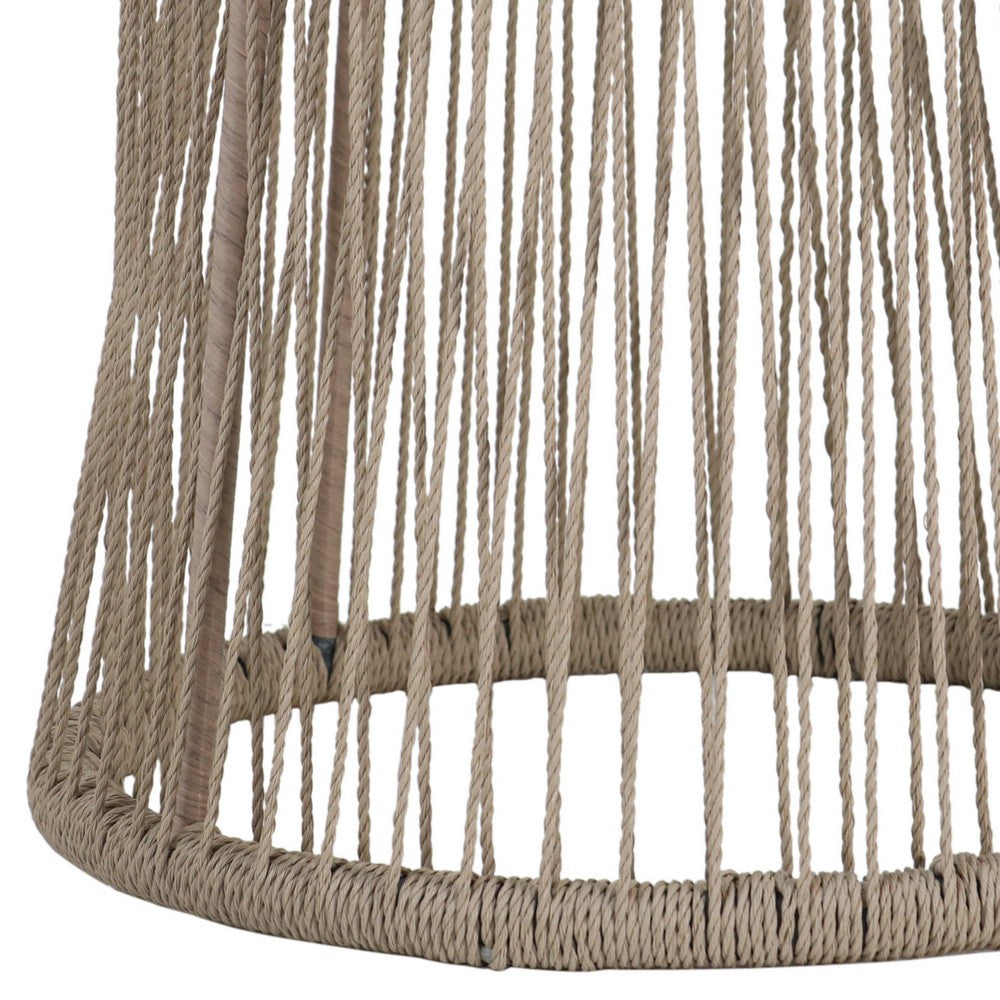 Penny Outdoor Side End Table, 19 Inch Glass Top, Brown Rope Woven Base -BM335154