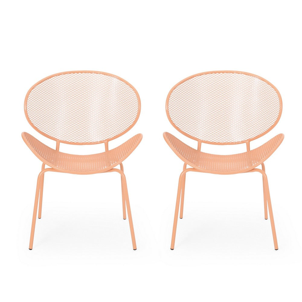 Elie Outdoor Chairs Set of 2, Wing Mesh Curved Back, Orange Iron Frame -BM335156