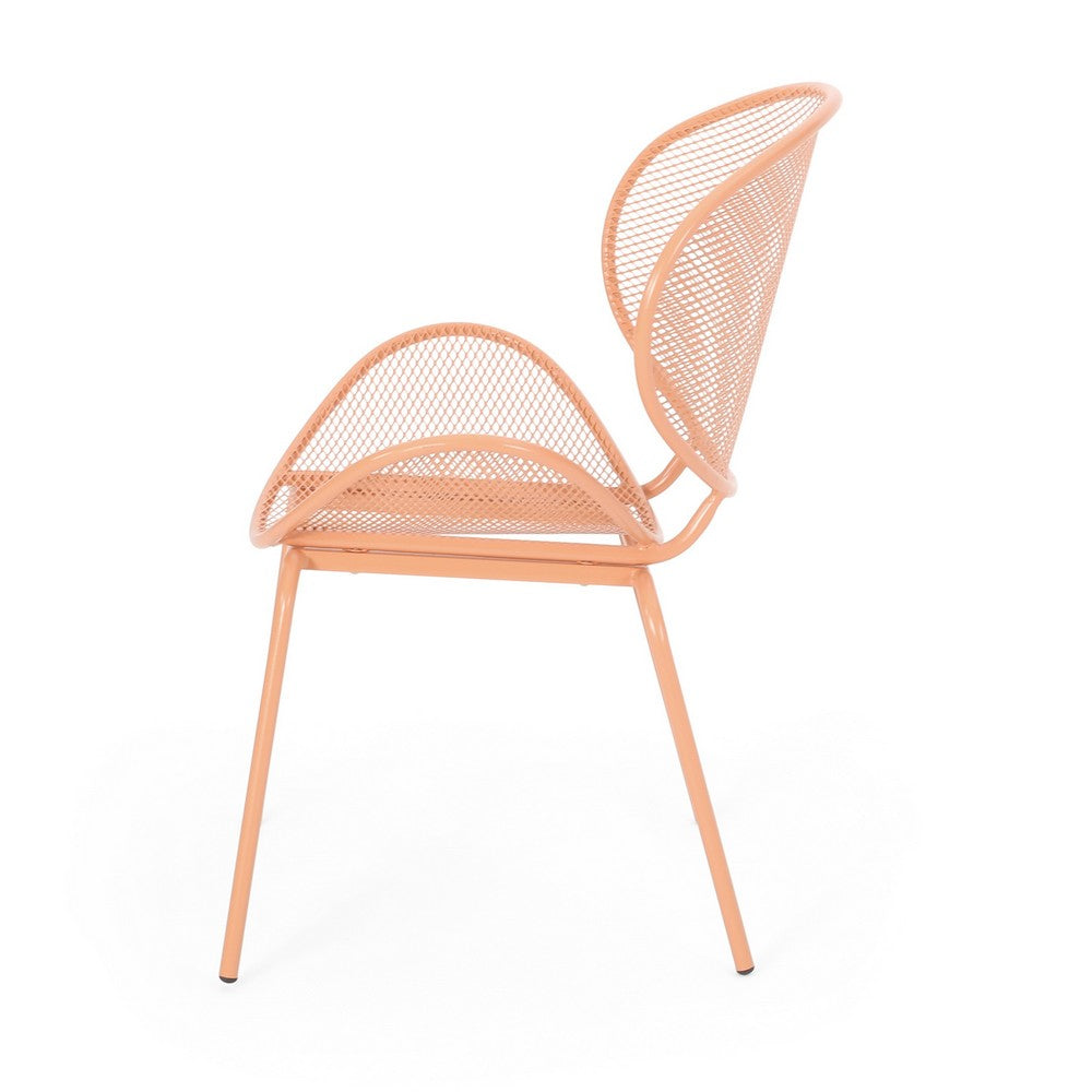 Elie Outdoor Chairs Set of 2, Wing Mesh Curved Back, Orange Iron Frame -BM335156