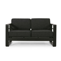 Besy Outdoor Loveseat, Black Cushion and Square Metal Frame, 57 Inch  -BM335160