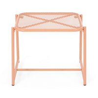 Elie Outdoor Side End Table, 20 Inch Mesh Top, Orange Metal Sled Base -BM335163