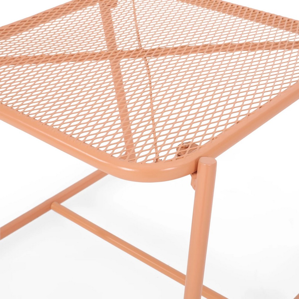 Elie Outdoor Side End Table, 20 Inch Mesh Top, Orange Metal Sled Base -BM335163