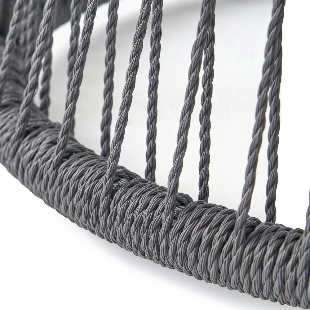 Penny Outdoor Side End Table, 19 Inch Glass Top, Black Rope Woven Base -BM335164