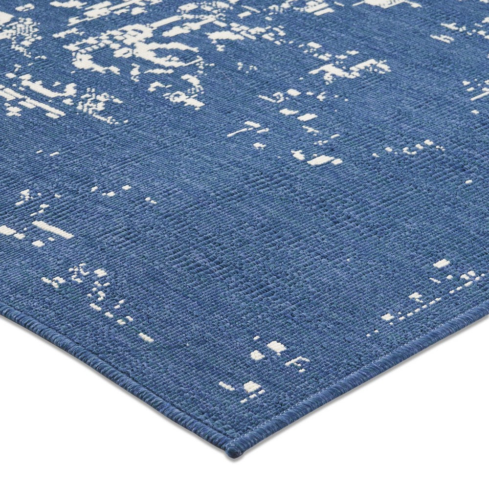 5 x 7 Outdoor Small Area Rug, Blue and Ivory Handcrafted Pattern -BM335167
